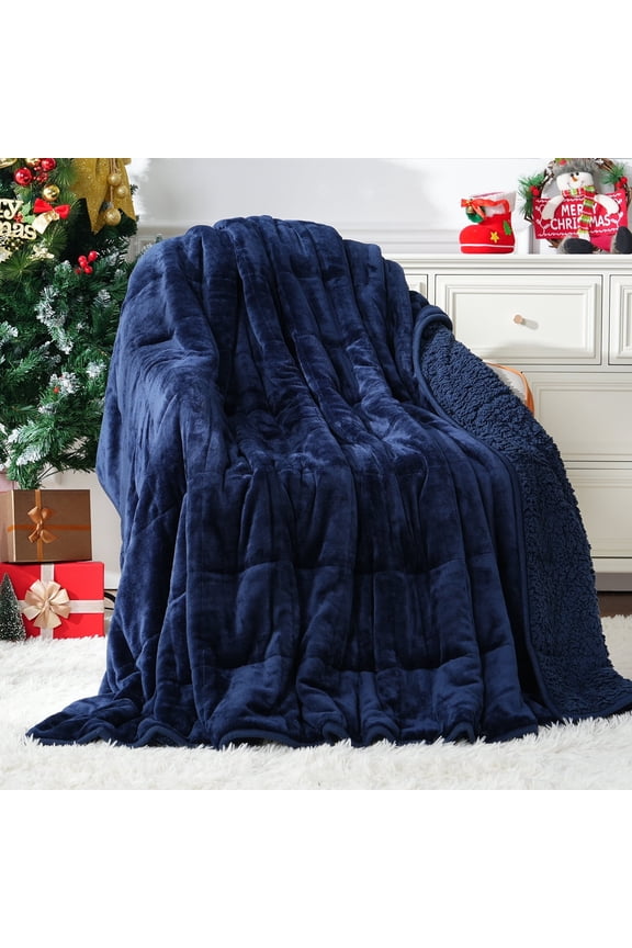 Weighted Blanket 15 lbs for Adult, Soft Flannel Warm Bed Blanket, Helps with Sleep & Relaxation, 60" x 80" Navy Blue
