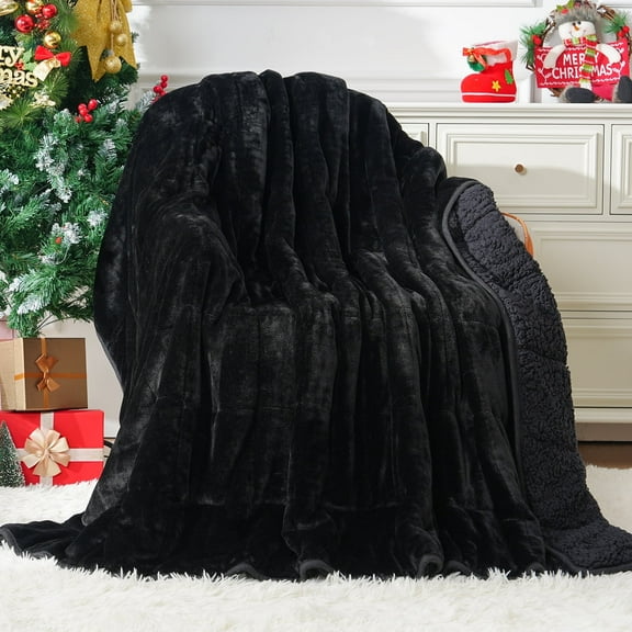 Anjee Sherpa Fleece Weighted Blanket 15lbs for Adult, Soft Plush Flannel, Ideal for Bedroom Sleep, Sofa Relaxation, 48x72 inches Black