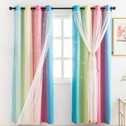 Anjee Stars Blackout Curtains for Girls Bedroom,Double Layer Rainbow Window Curtains,52" x 63"