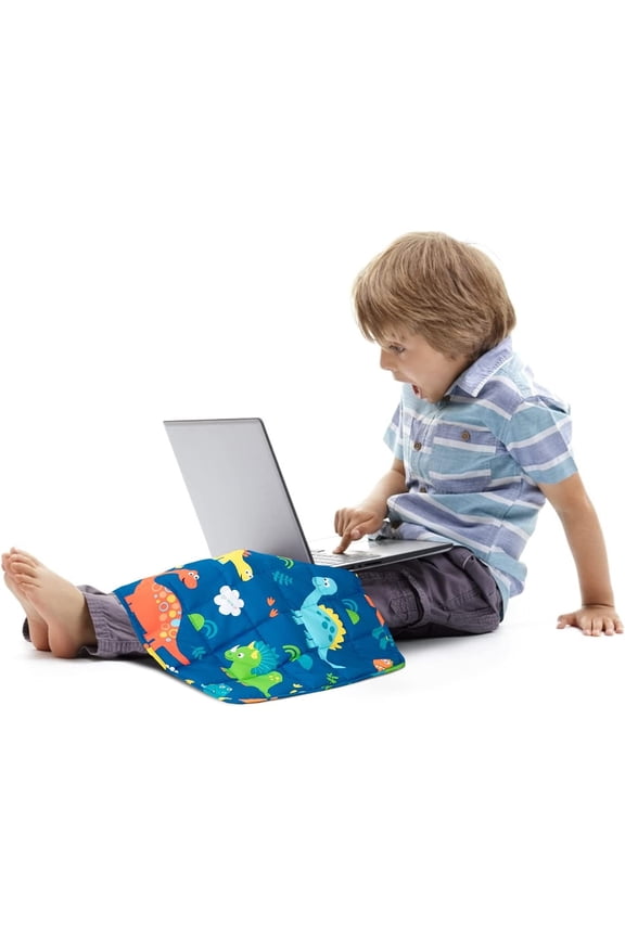 Weighted Lap Pad 2lbs, Cotton Weighted Blanket Sensory Weighted Lap Blanket Indoor Outdoor, 19" x 21", Blue Dinosaur