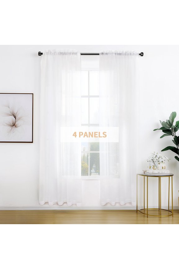White Sheer Curtains 96 inches Long 4 Panels Rod Pocket Voile Sheer Christmas Curtains Privacy Protection Translucency Window Drapes for Living Room Bedroom Dining Room Party,52 x 96 Inch Y101