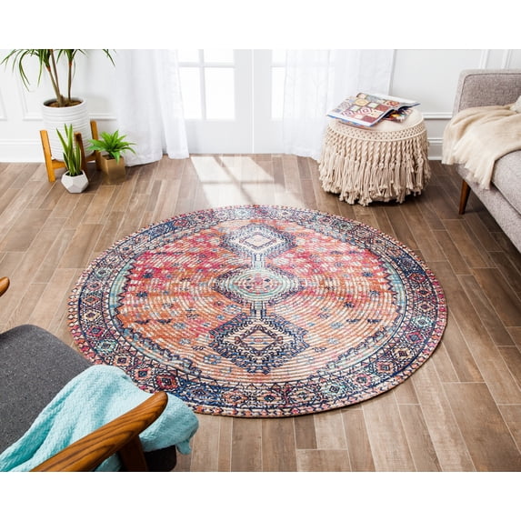 Anji Mountain 6' Round Lenjan Distressed Rug