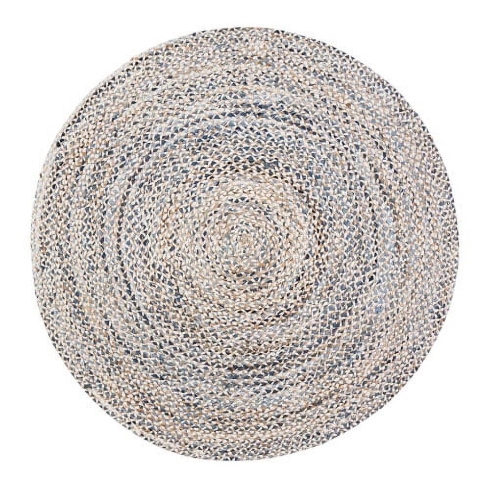 Handmade Braided Blue & White Round Wool-Cotton Blend Rug