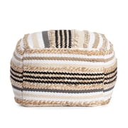 Anji Mountain Arsenal 22" Square Pouf Ottoman Beige & Grayscale