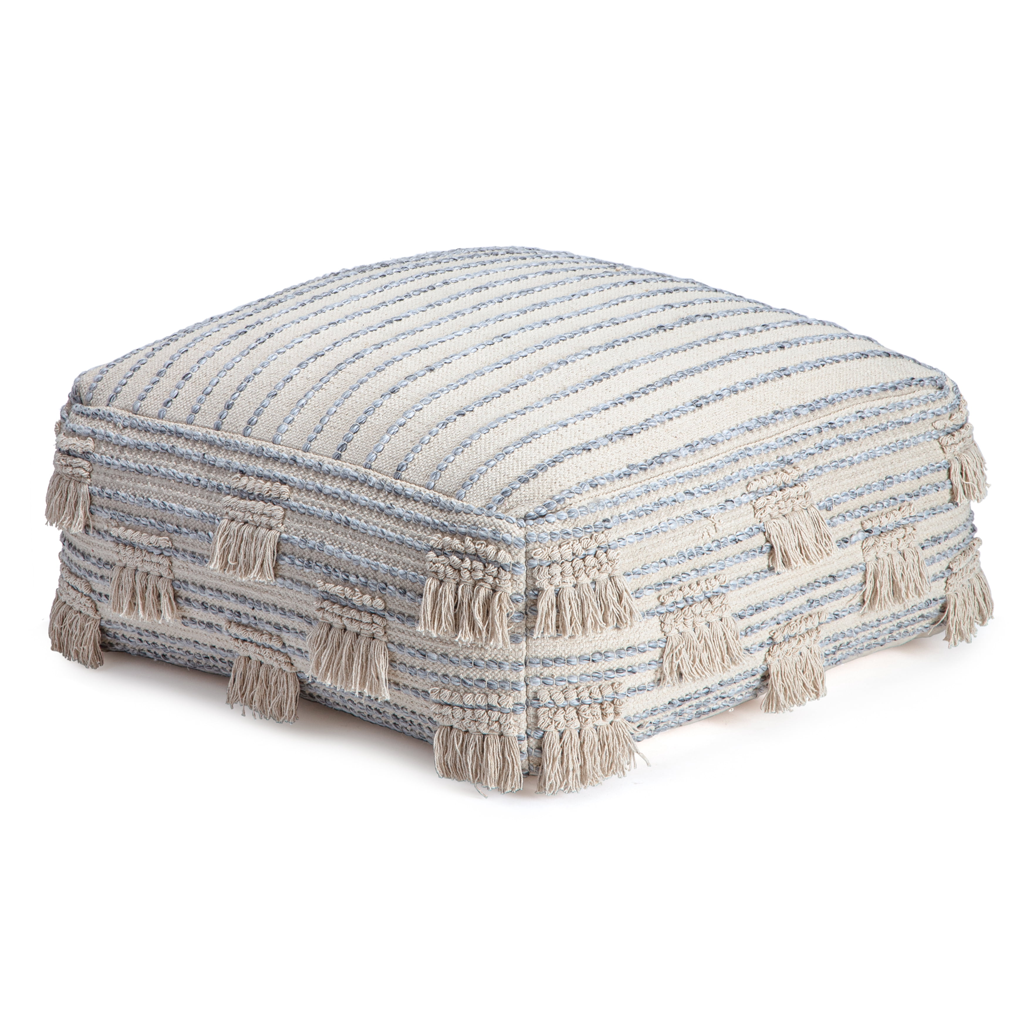 Anji Mountain Beige Cotton Polyester Square Poufs