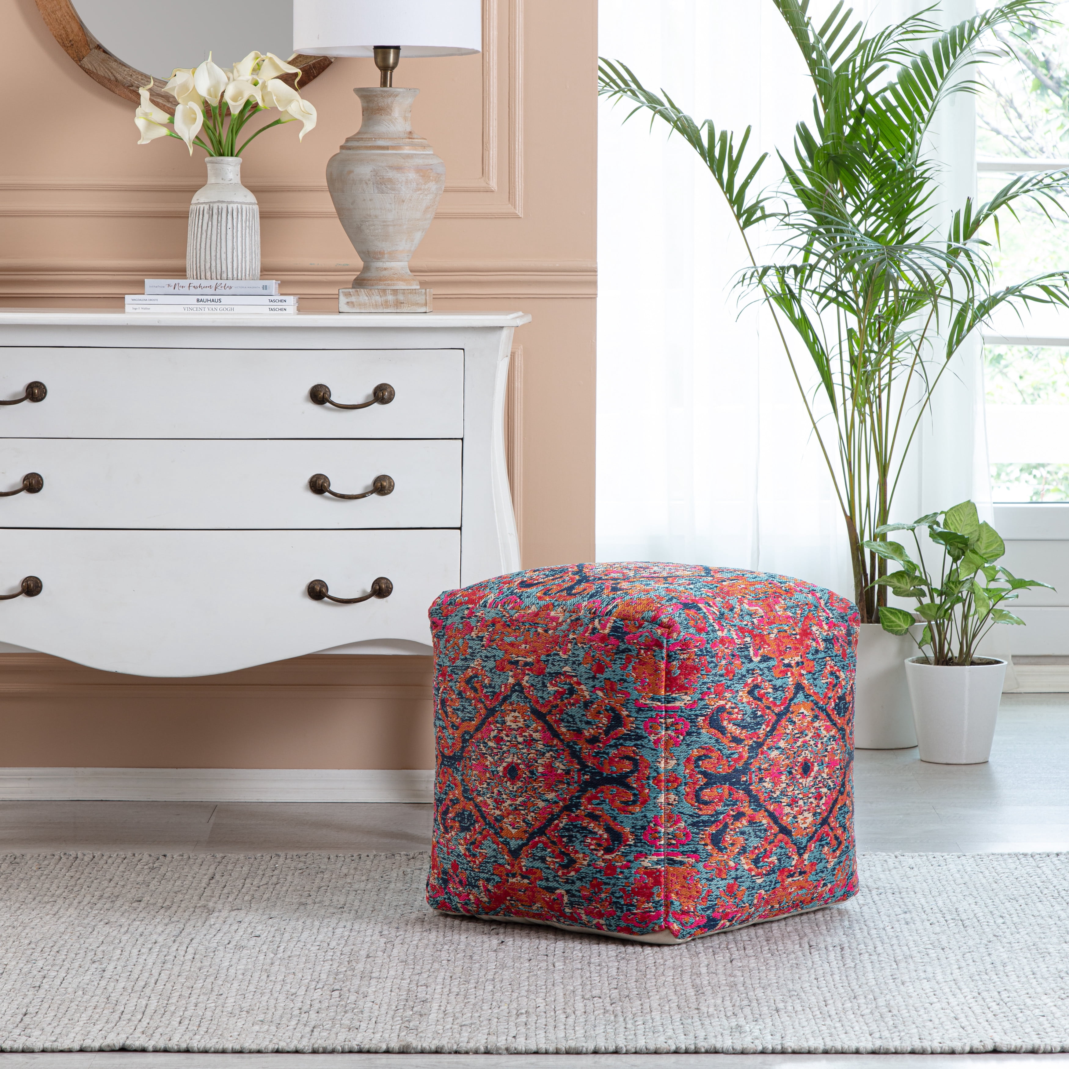 Anji Mountain Blue Jacquard Woven Polyester Square Poufs