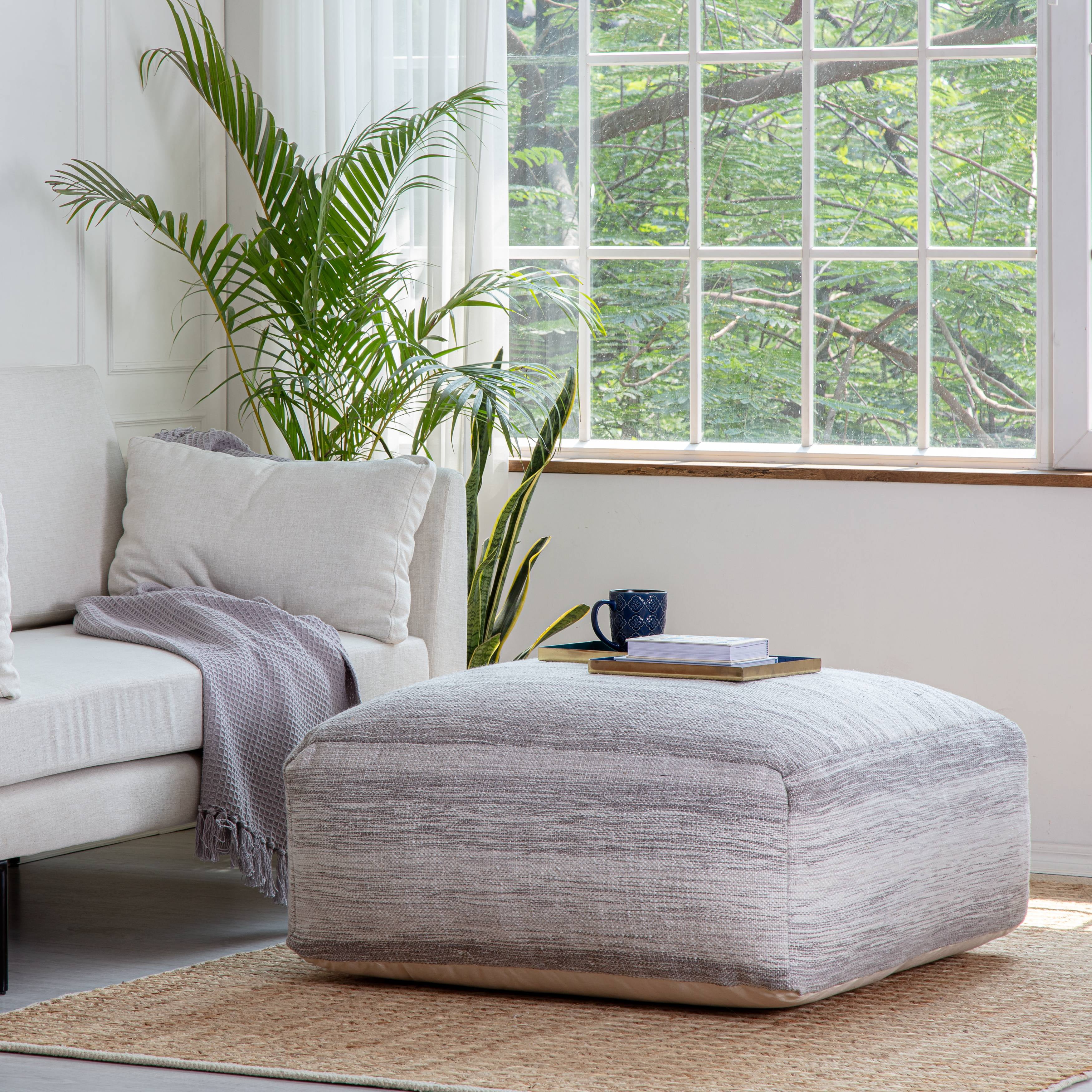 Anji Mountain Cotton Polyester Square Poufs