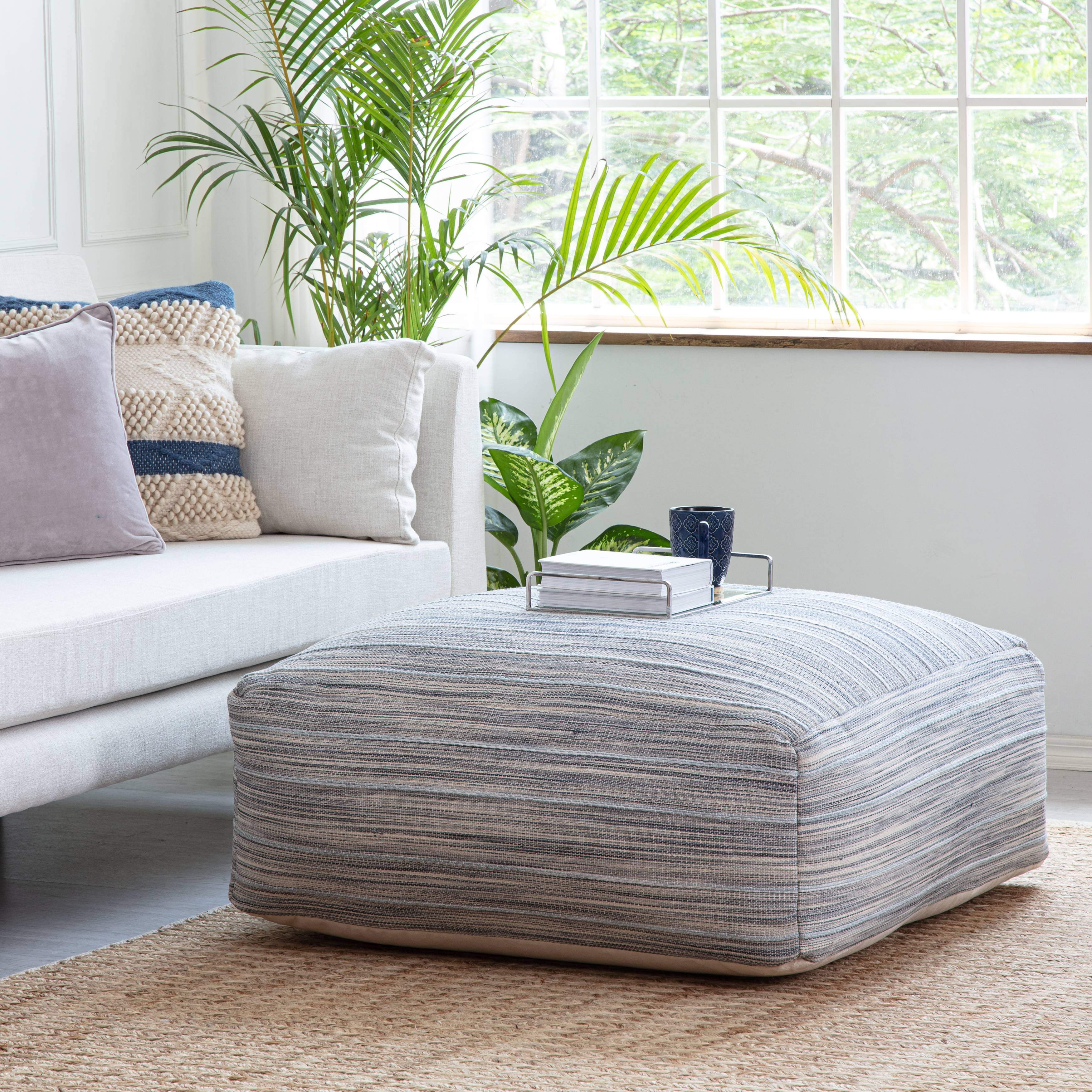 Montanita Handcrafted Pouf in Gray and Ivory, 35" Square