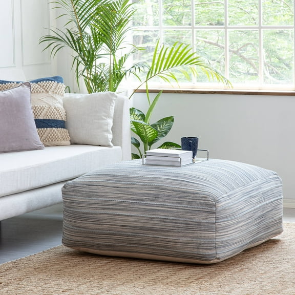 Jani  Montanita Gray 34" Gray & Ivory Square Oversized Pouf Ottoman