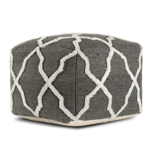 Diamond Joe Gray Ivory Jute Pouf Ottoman