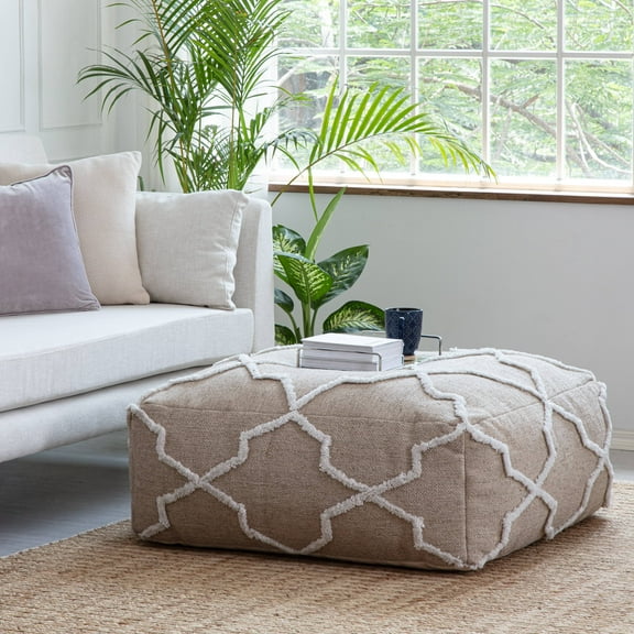 Anji Mountain Jute Cotton Polyester Square Poufs