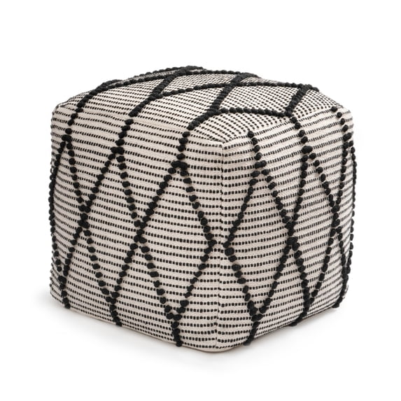 Anji Mountain Pouf Ottoman Foot Rest, Handmade Ottoman Pouf, Comfortable Foot Stool, Decorative Floor Seating for Living Room Decor, Bedroom & Home Décor Accent - Black/White