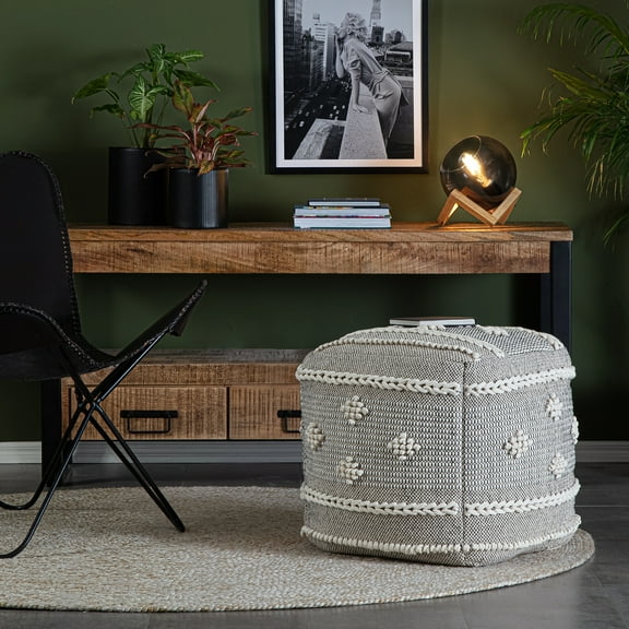 Anji Mountain Sidney Street 20" Square Pouf Ottoman Black & Ivory