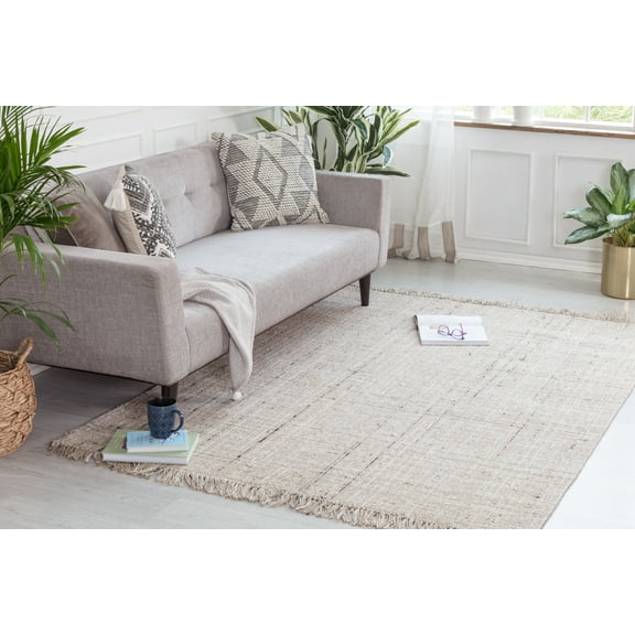 Anji Mountain Striped Natural Modern Area Rug, Beige, 5' x 7'