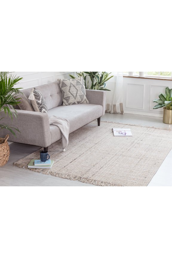 Striped Natural Modern Area Rug, Beige, 5' x 7'