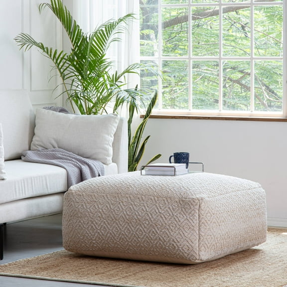 Anji Mountain Tawny Beige Cotton Polyester Square Poufs