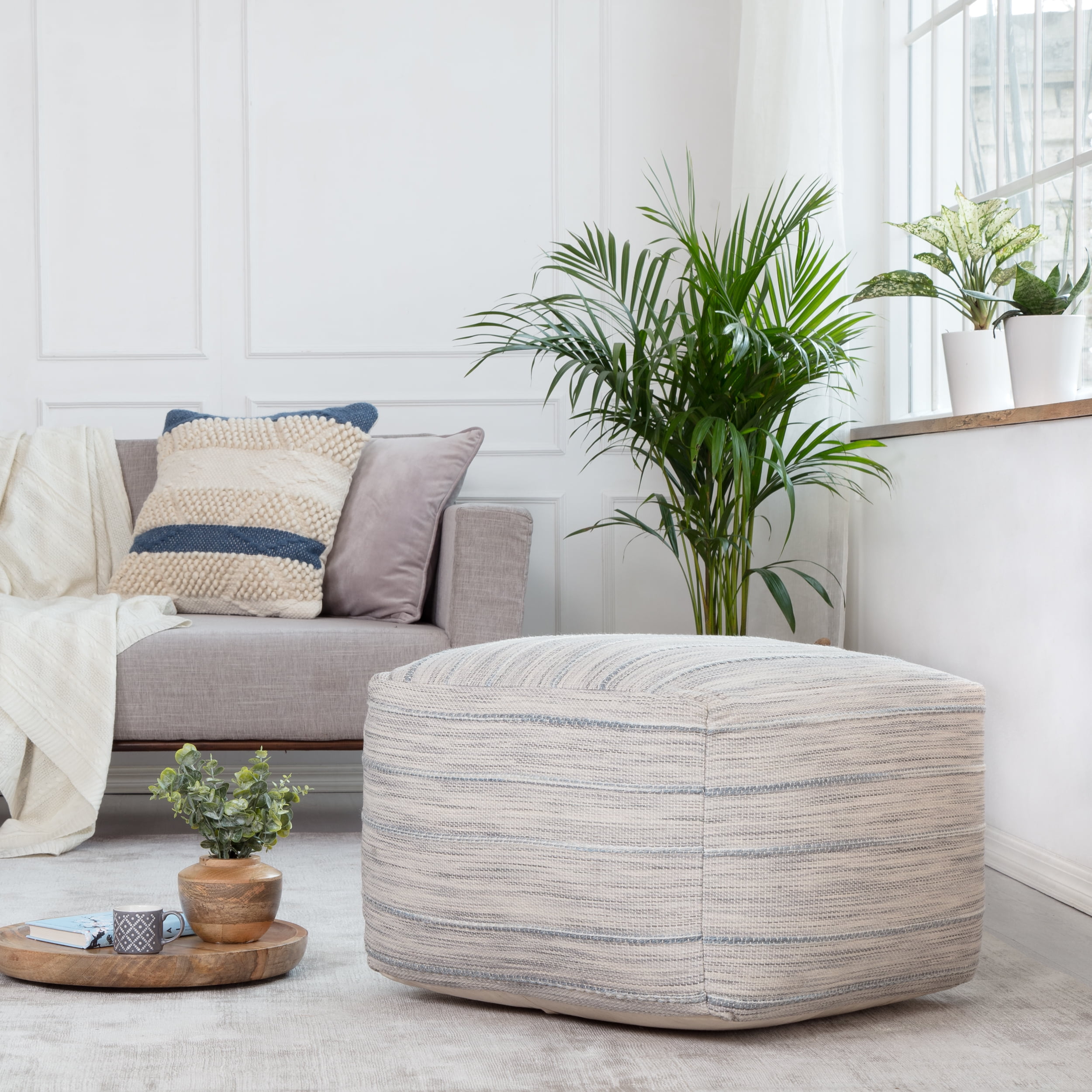 Joya Pouf Gray Ivory Anji Mountain