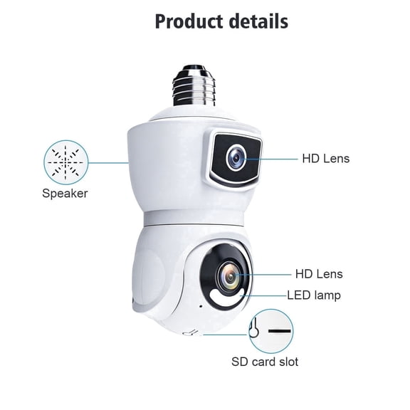 AnjiSeeE9S Dual Lens Bulb Security Camera, No Wiring 3MP HD WiFi E27 Light Socket PTZ Camera, 360 Panoramic Surveillance Camera with Night Vision, for Baby/Pet/Home Monitor, White