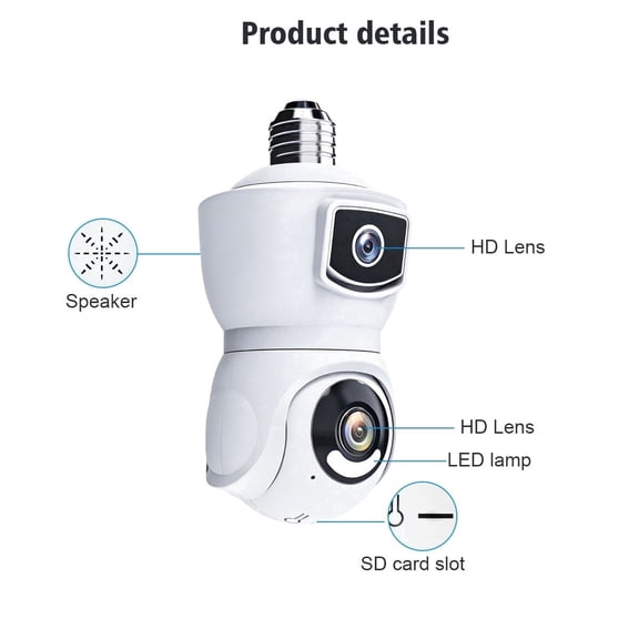 AnjiSeeE9S Dual Lens Bulb Security Camera, No Wiring 3MP HD WiFi E27 Light Socket PTZ Camera, 360 Panoramic Surveillance Camera with Night Vision, for Baby/Pet/Home Monitor, White