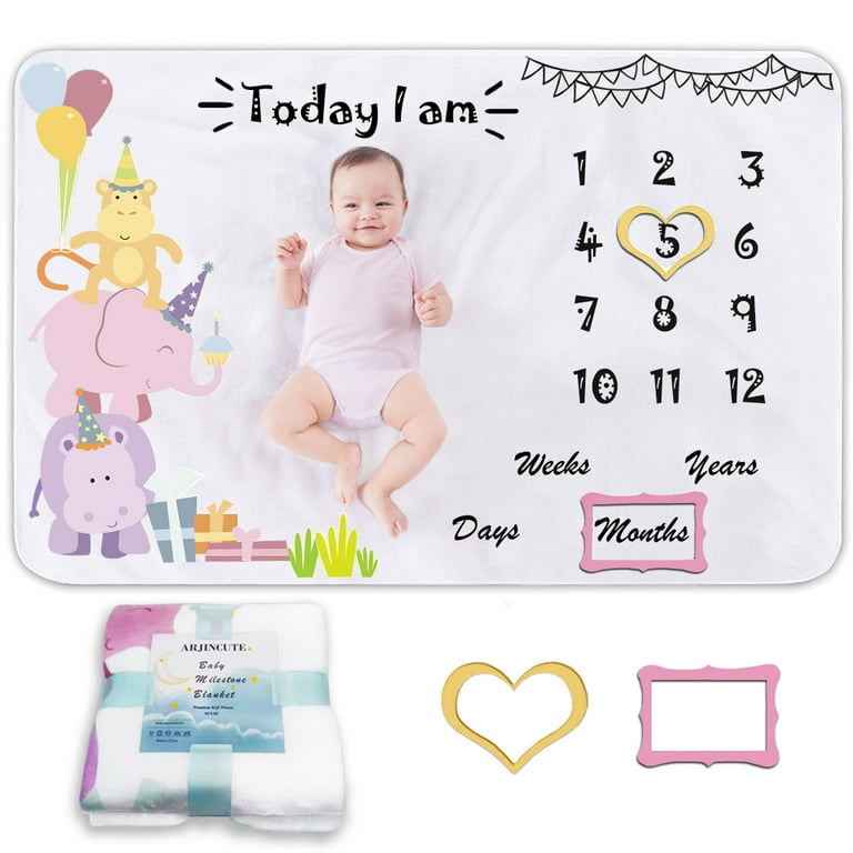 Anjinsoft Baby Monthly Milestone Blanket Unisex Age Growth Chart Flannel Blanket for Gift 60 40 inch Animal Festival