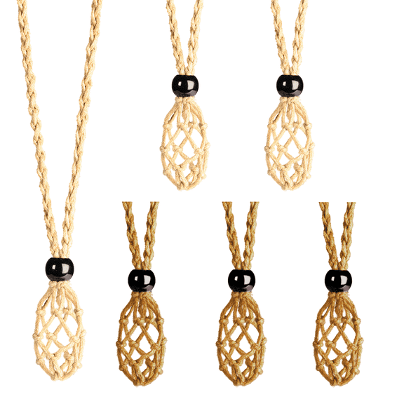 Anjiucc 6 Pieces Empty Necklace Cord Stone Holder Adjustable Cord Cage Fish Netted for DIY Jewelry Making Accessories（3 Brown + 3 Khaki）