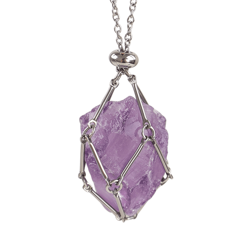 Anjiucc Handmade Crystal Holder Necklace Stainless Steel Cage