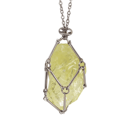 Anjiucc Handmade Crystal Holder Necklace - Stainless Steel Cage for Stone, Crystal Pendant Necklace, Quartz Gemstone Jewelry for Women Men（Citrine）