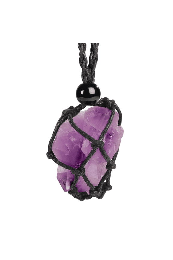 Natural Gemstone Crystal Amehtyst cluster Pendant Necklace Stone Holder Necklace Cord Hand-Woven Necklace with Adjustable Length for Women Men