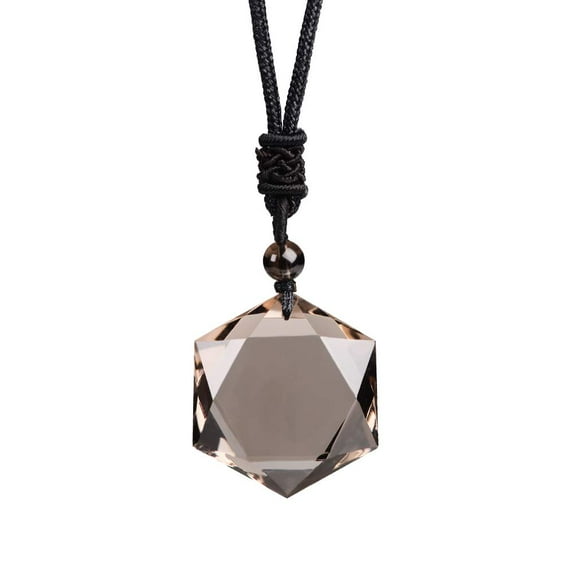 Anjiucc Natural Gemstone Smoked Quartz Hexagonal Pendant Necklace with Adjustable Rope 30 inches, Male and Female Necklace