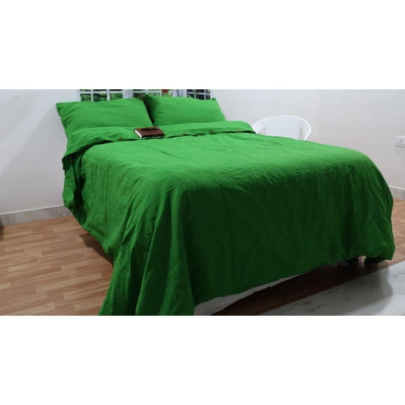 Anjli Export Super Soft & Luxury Fern Green Colour Duvet Cover Set 3 Piece -210 Thread Count, 1 Duvet Cover with Cconut Buttons Closure & 2 Pillow Cover, 100% Cotton Duvet Cover