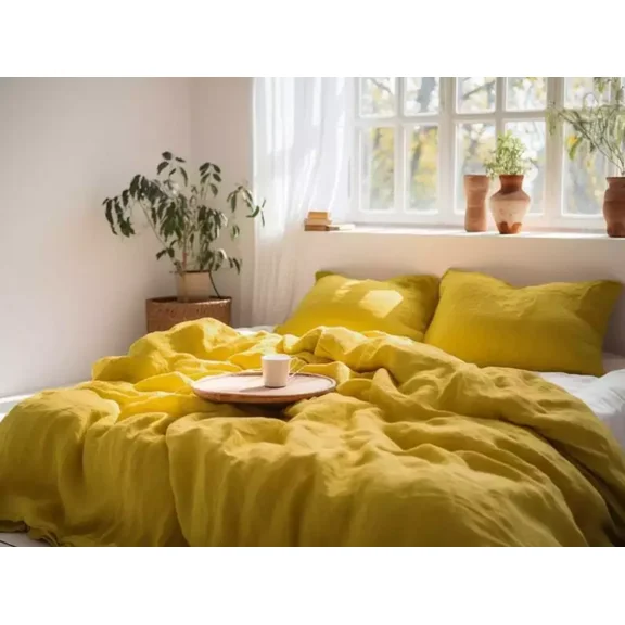 Anjli Export Super Soft & Luxury Yellow Mustard Colour Duvet Cover Set 3 Piece -210 Thread Count, 1 Duvet Cover with Cconut Buttons Closure & 2 Pillow Cover, 100% Cotton Duvet Cover