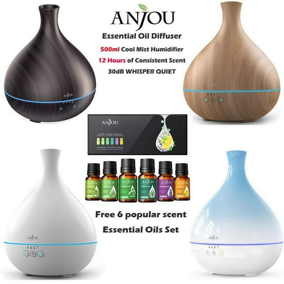 Anjou AD012 500ml Cool Mist Humidifier Aromatherapy Diffuser with Free Oil DI61_W
