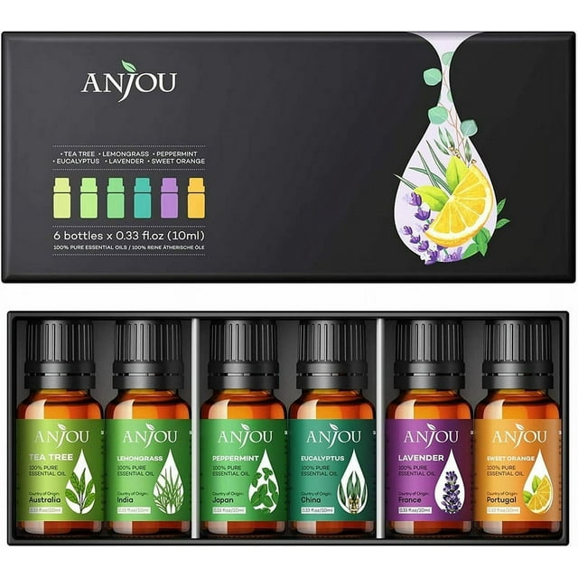 Anjou Essential Oils Set, 6 Popular Scents including Lavender, 10ml