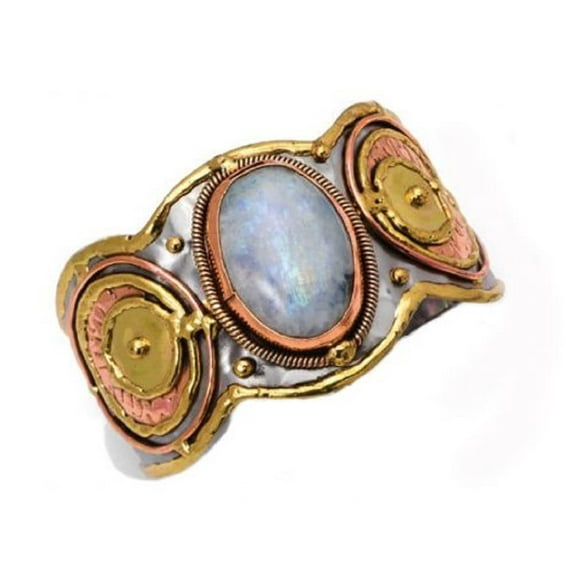 Anju Anju Mixed Metal Cuff Bracelet with Moonstone for Women