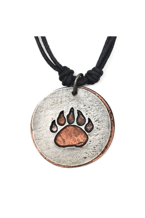 Anju Bear Paw Print Necklace for Men, 17-inch Length, Pewter