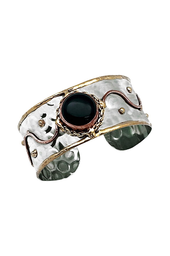 Anju Black Onyx Cuff Bracelet for Women, Stainless Steel, Brass and Copper