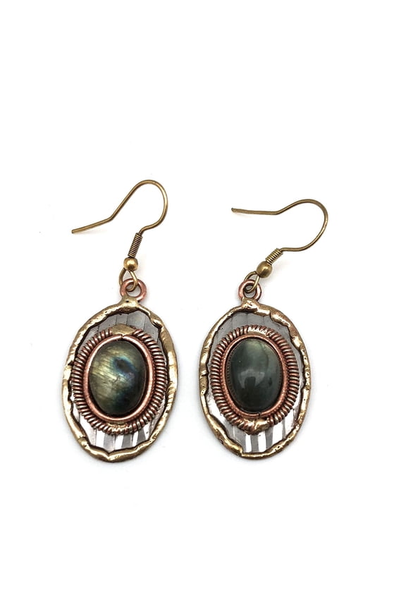 Anju E2202 Mixed Metal Earrings with Labradorite
