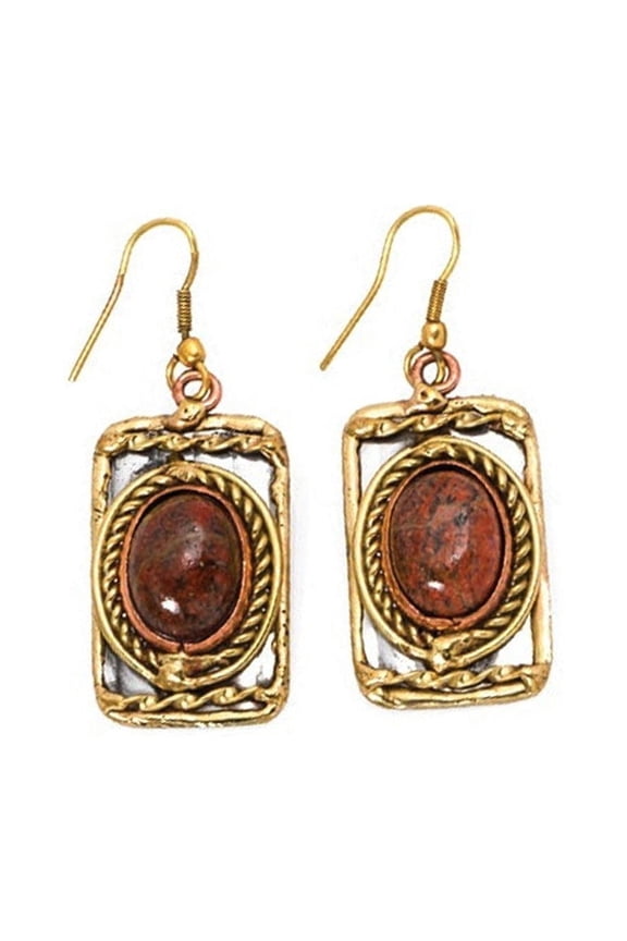 Anju E2203 Mixed Metal Earrings with Unakite