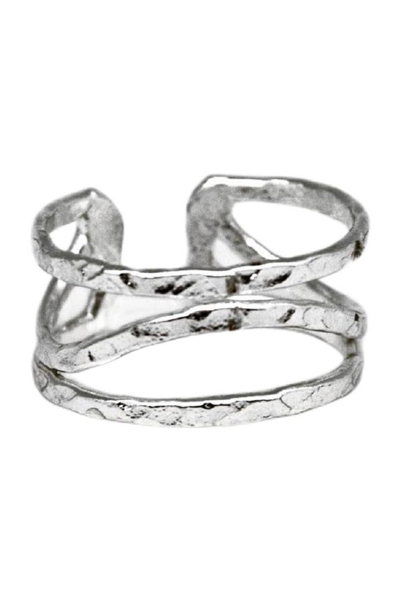 Collection Center Curved Line Ring, Silver Plated Brass, Adjustable