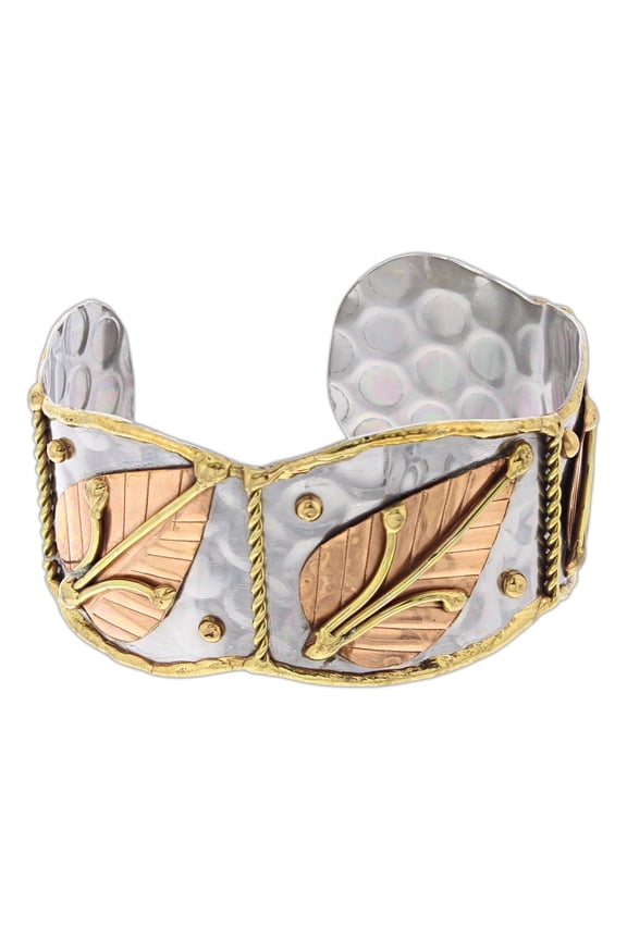 Anju Mixed Metal Cuff Bracelet (Small Leaf)