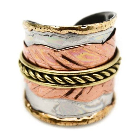 Anju R043 Copper Leaf and Brass Chain Band Janya Mixed metal Ring