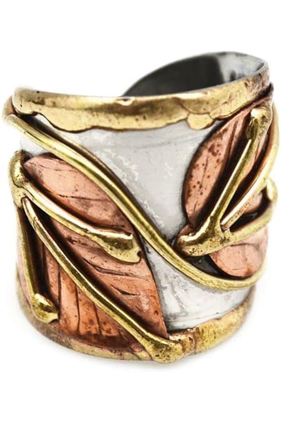 Anju R046 2 leaves Janya Mixed Metal Ring