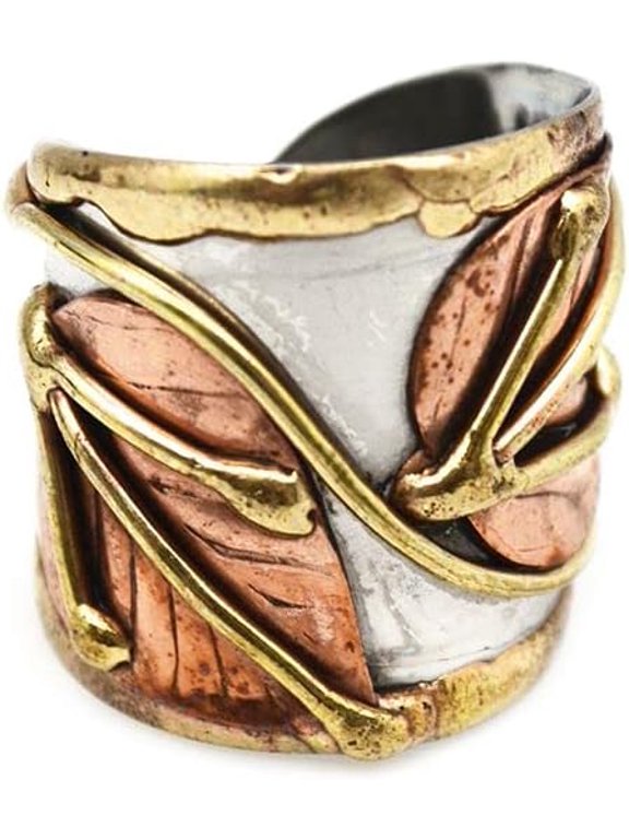 Anju R046 2 leaves Janya Mixed Metal Ring