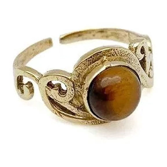 Anju Tanvi Ring with Semiprecious Tiger Eye Stone for Women, Gold-Plated