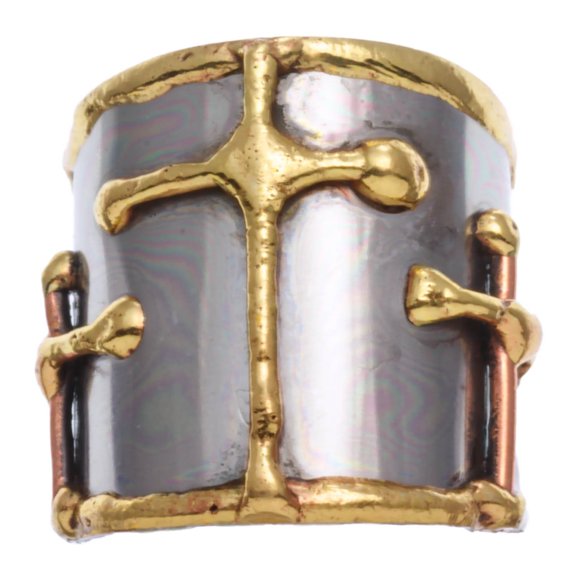 Anju Tri-Tone Cross Pattern Cuff Ring