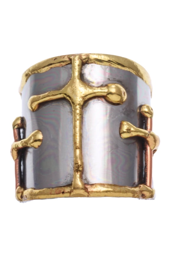 Anju Tri-Tone Cross Pattern Cuff Ring