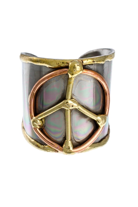 Anju Tri-Tone Peace Adjustable Cuff Ring