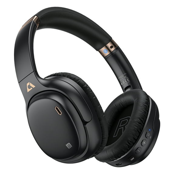 Ankbit E600Pro Hybrid Active Noise Cancelling Headphones, Wireless Bluetooth Headphone, Build-in Mic, Hi-Res Deep Bass, 80 Hrs Playtime, Gold Black