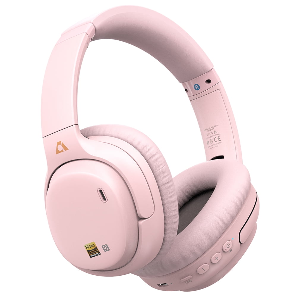 Ankbit E700 Noise Cancelling Headphones with LDAC, Wireless Bluetooth 5.1 Over Ear Headphones with Microphone, 60H Playtime, Pink
