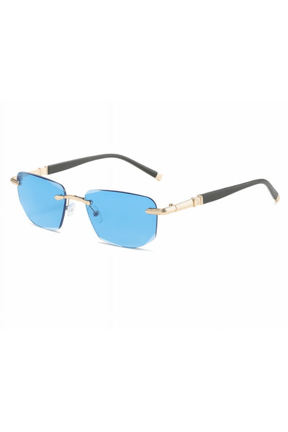 Tinted Rimless Anti Blue Light Reading Glasses Frameless Sunglasses Readers Fashion Blue Eyewear Lens Presbyopia Glasses +1~+4,Blue,3.50